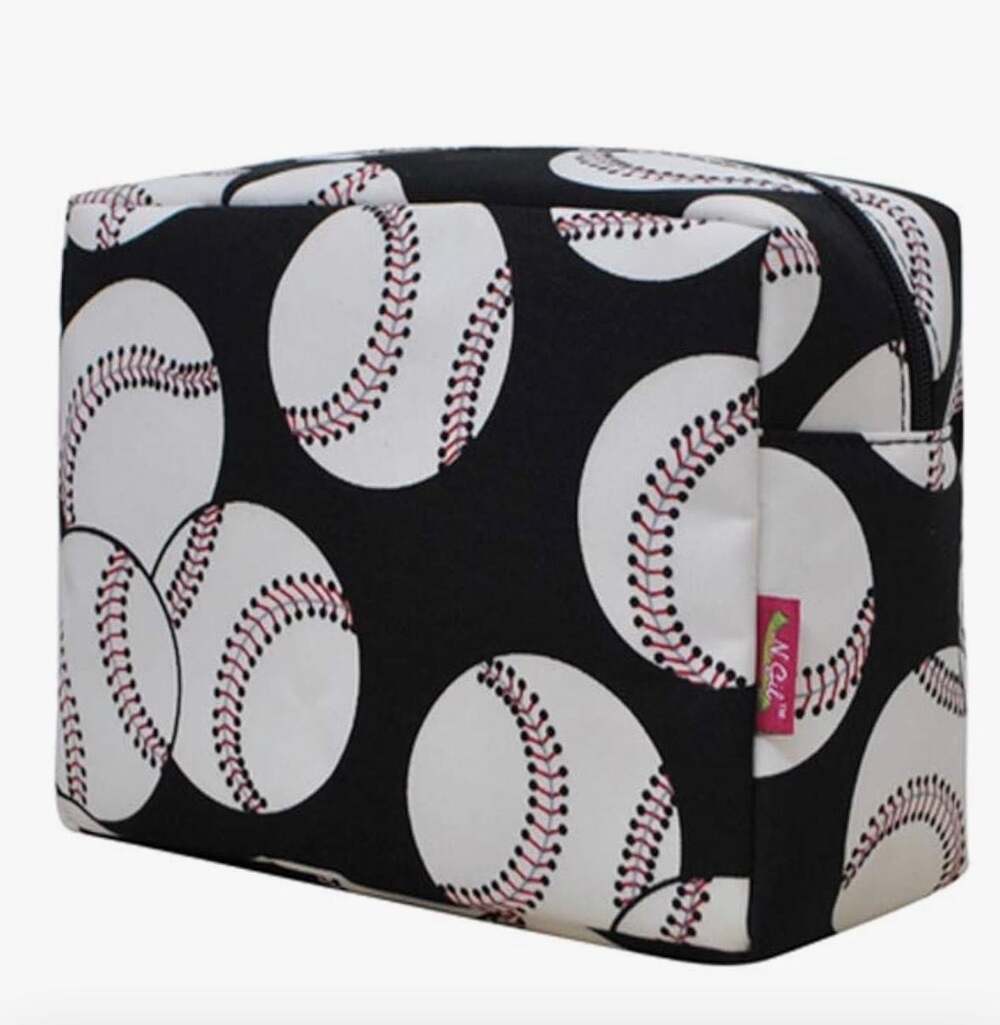 NGIL Large Baseball Print Zip Around Cosmetic Travel Makeup Bag